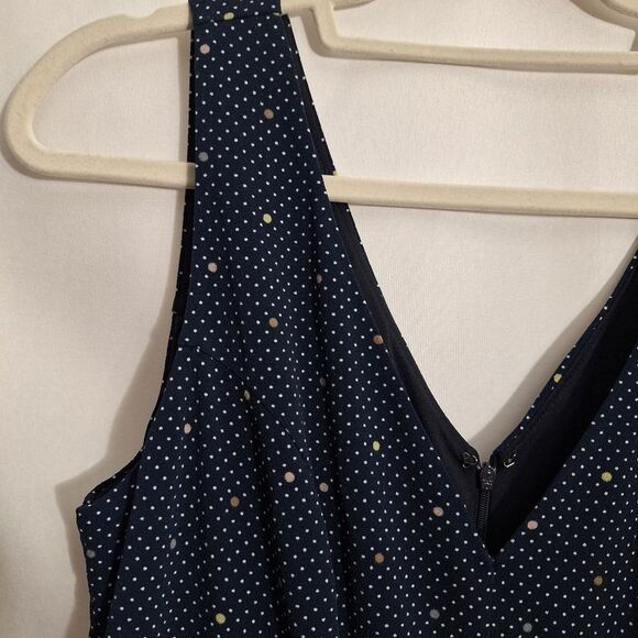 Ann Taylor Womens Sleeveless Dress Navy Polka Dot Classic A Line Retro Size 10 - Picture 10 of 12